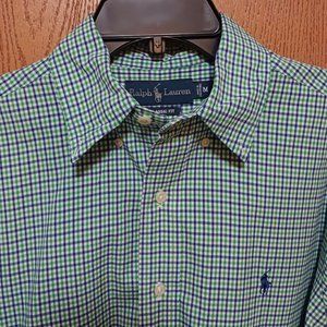 Polo (Ralph Lauren Shirt)-(Green/Blue-Plaid)-(Size M)-(Pre-owned)-$30.00